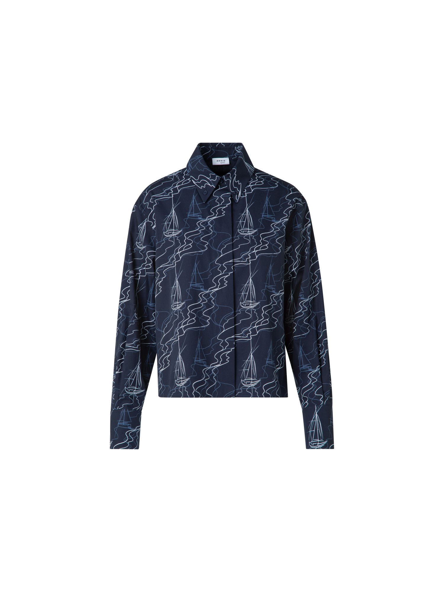 Boxy Blouse in Cotton with Sailboat Print