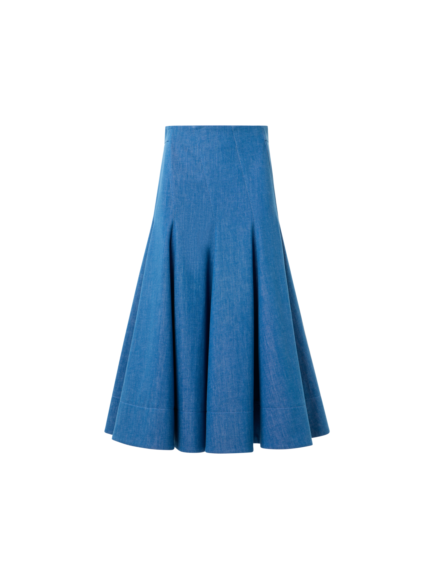 Diagonal Godet Cotton Stretch Denim Midi Skirt
