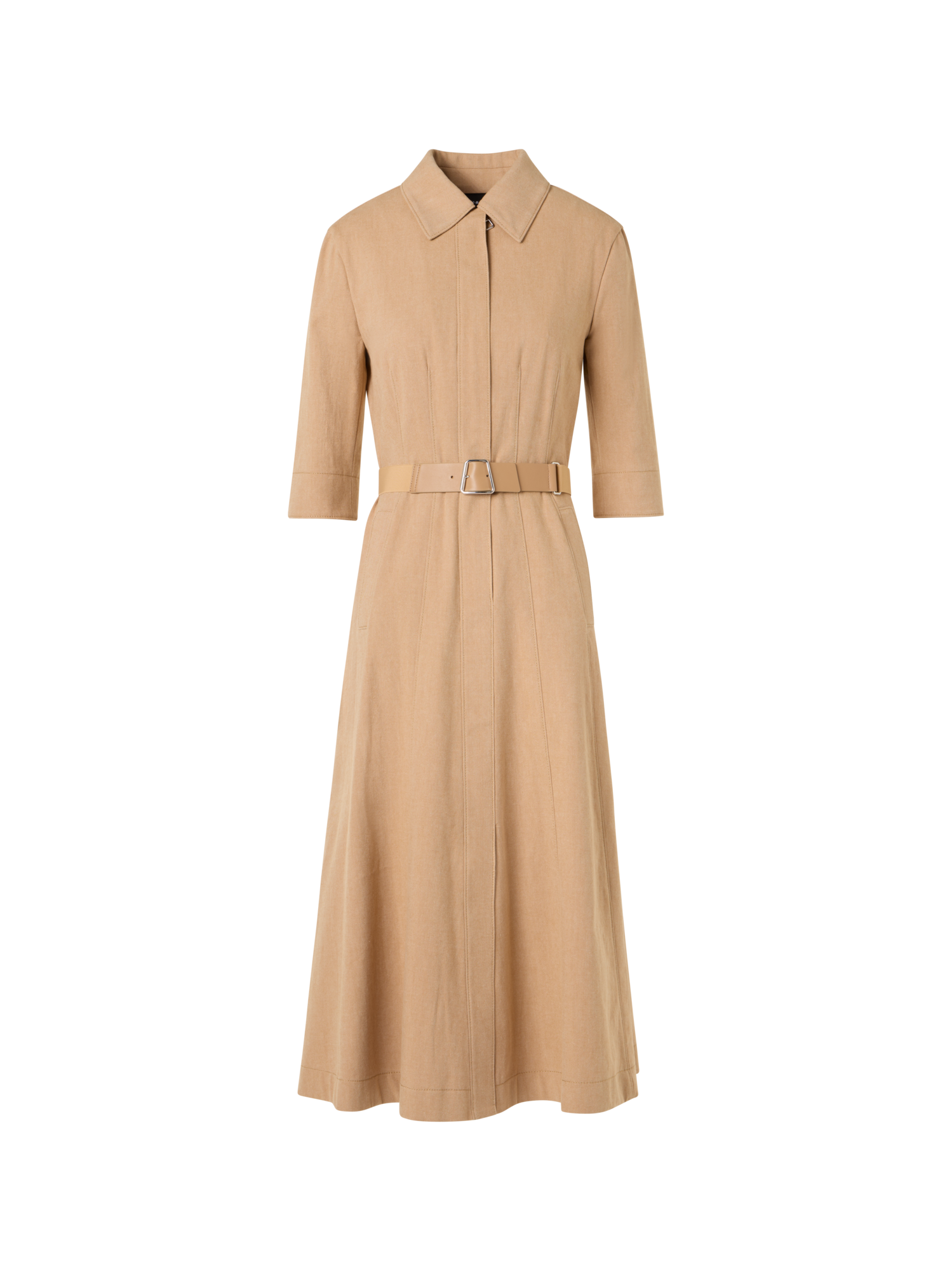 A-Line Cotton-Denim Stretch Midi Dress