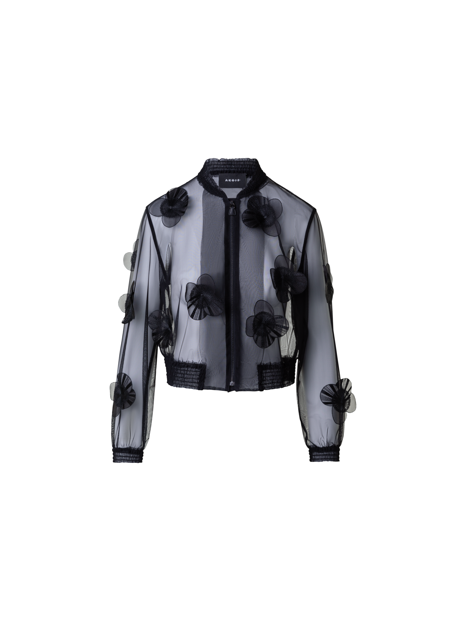 Sheer Tulle Bomber Jacket with Poppy Flower