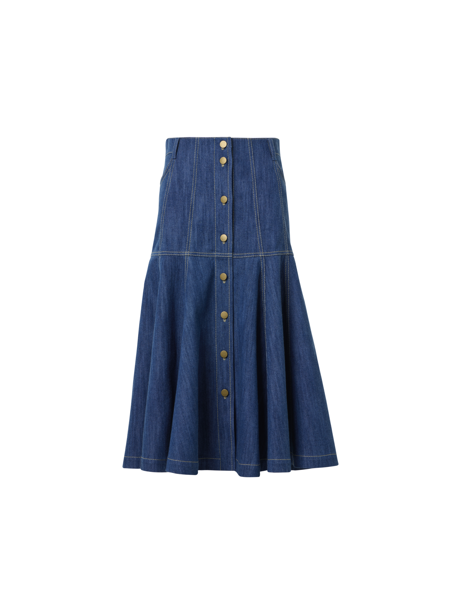 Cotton Denim Midi Skirt with Flared Hem