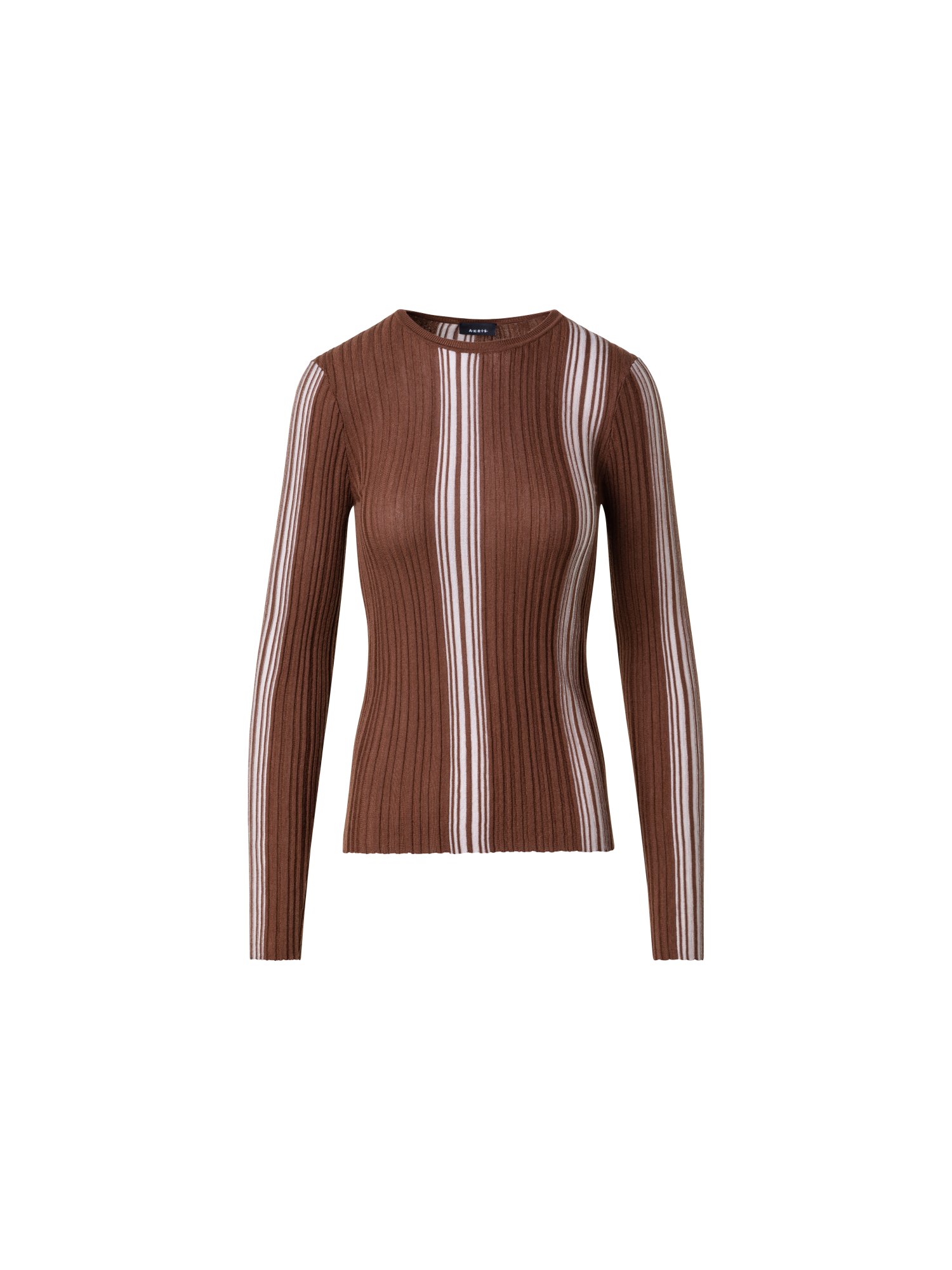 Wool Silk Ribbed Sweater with Irregular Stripes
