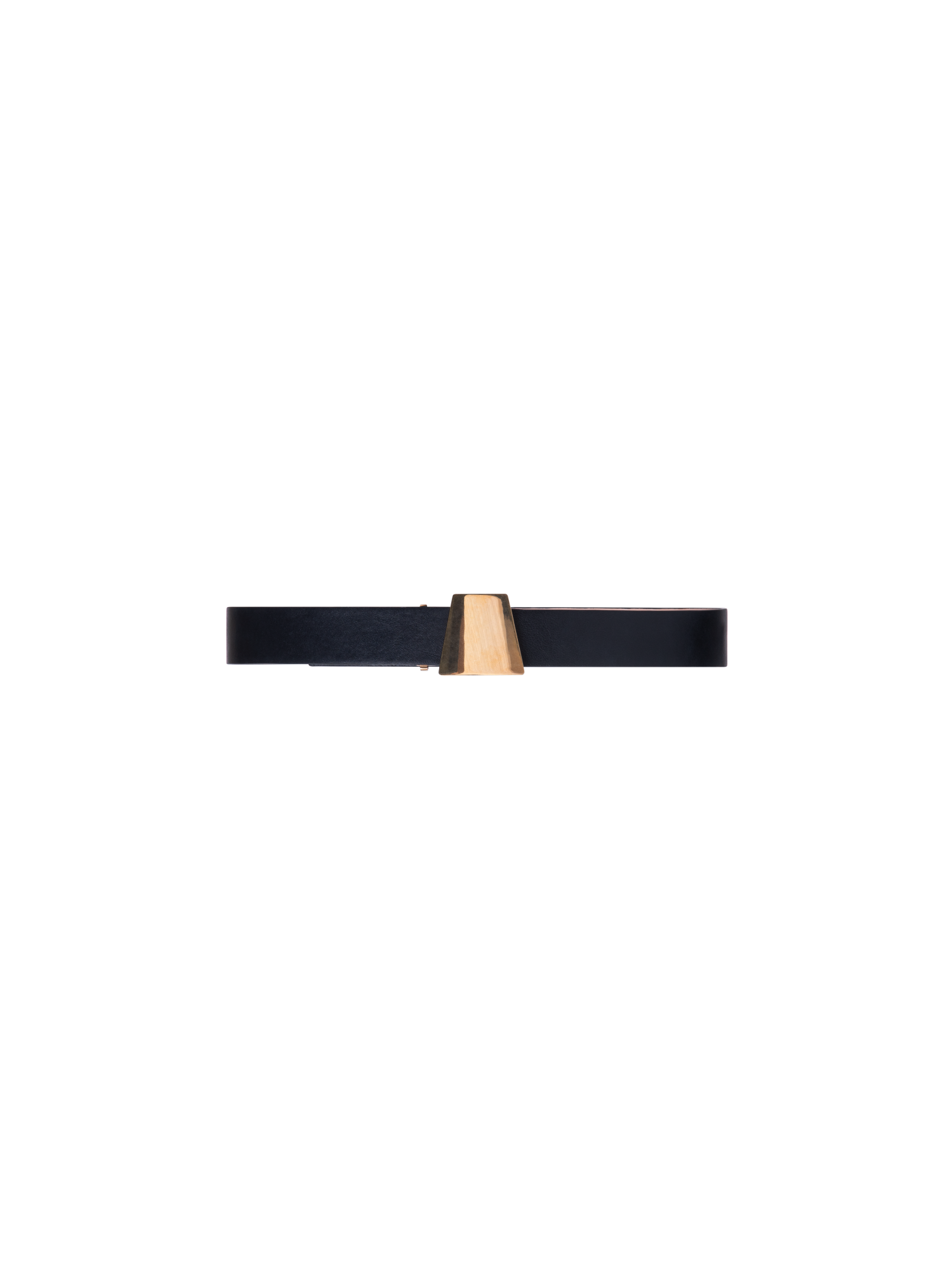Leather Belt with Gold Trapezoid Buckle