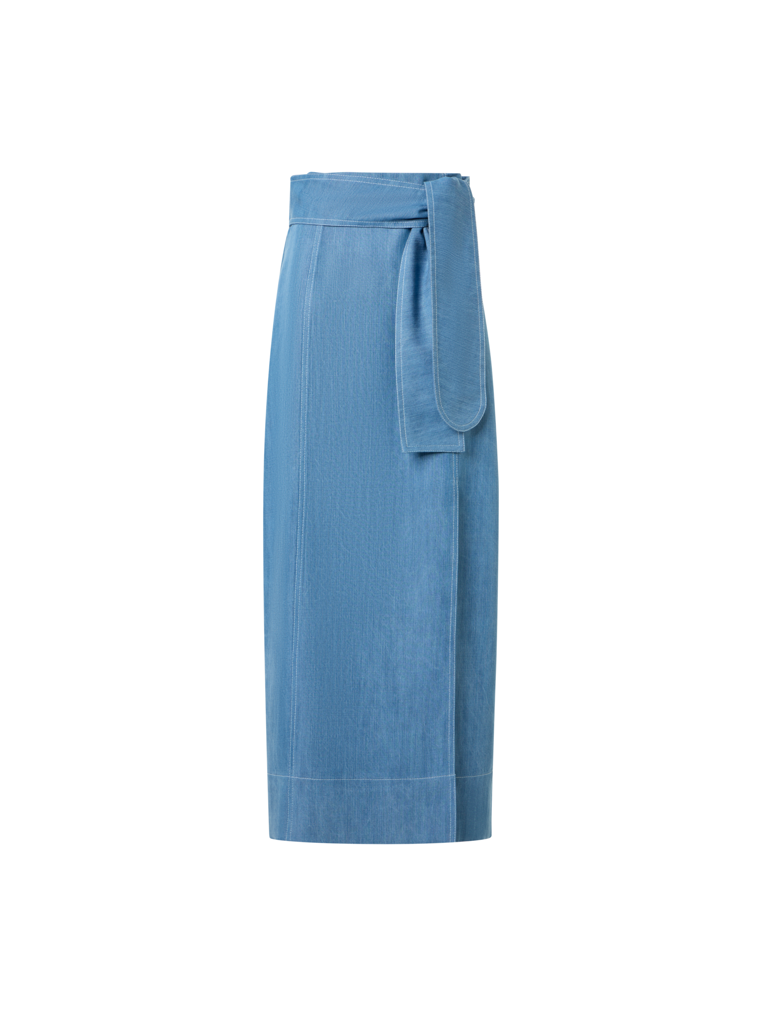 Wrap-Detail Viscose Denim Midi Pencil Skirt
