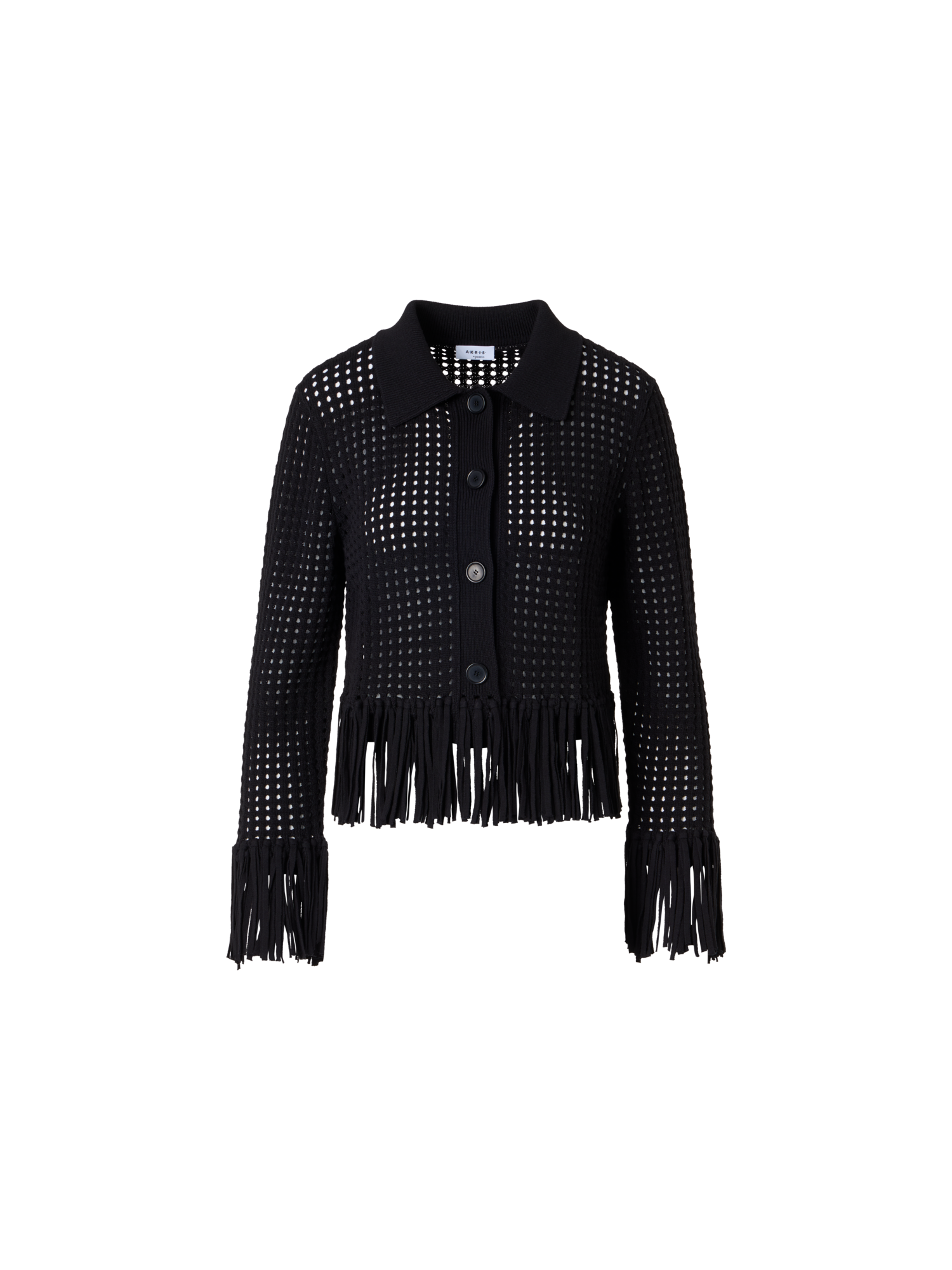 Short Long-Sleeve Chunky Cotton Mesh Knit Cardigan
