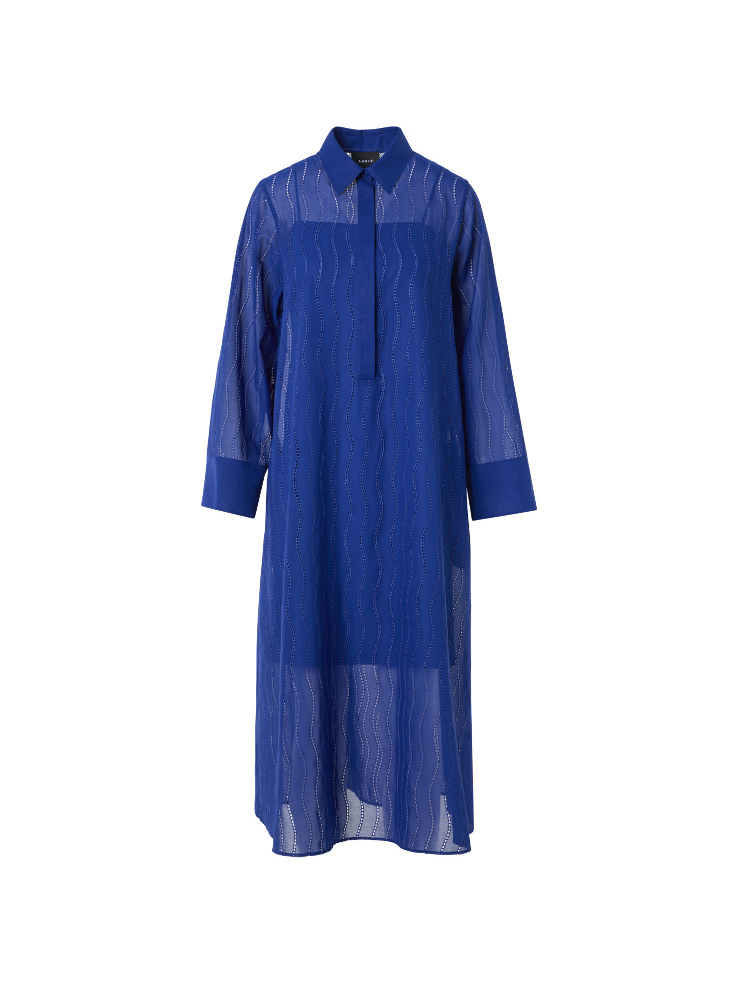 Midi Shirt Dress with Wave Embroidery
