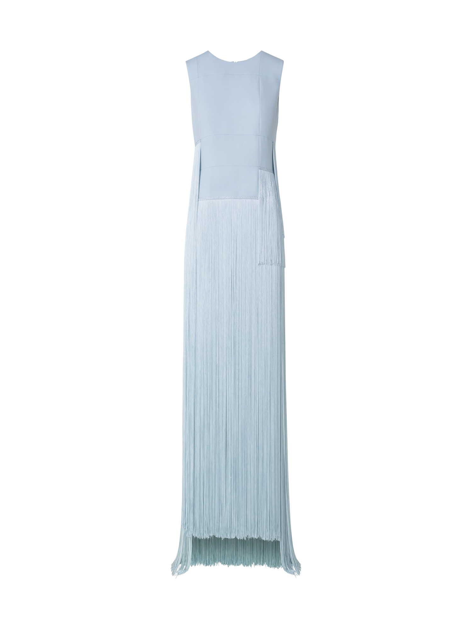 Long Silk Gown with Asymmetrical Fringes