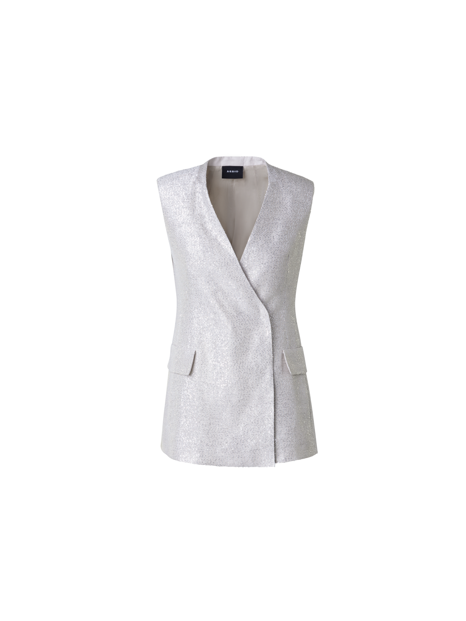 Long Linen Blend Gilet with Sequins