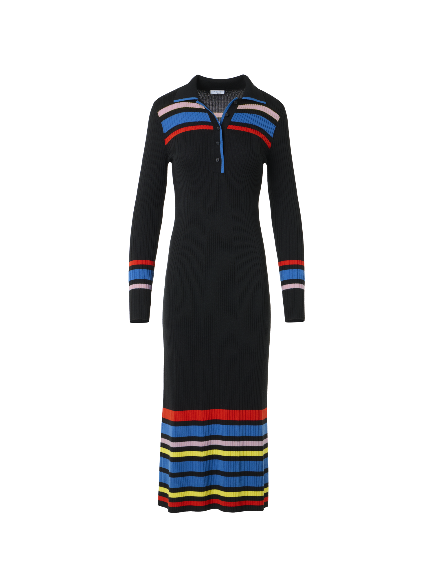 Color-Block Ribbed Knit Polo Dress