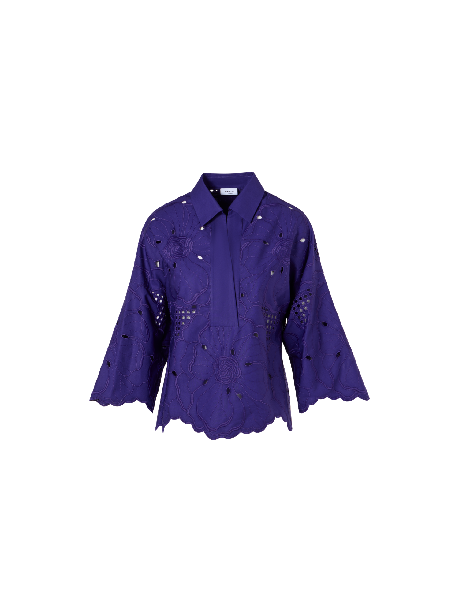3/4-Sleeve Flower Eyelet Blouse