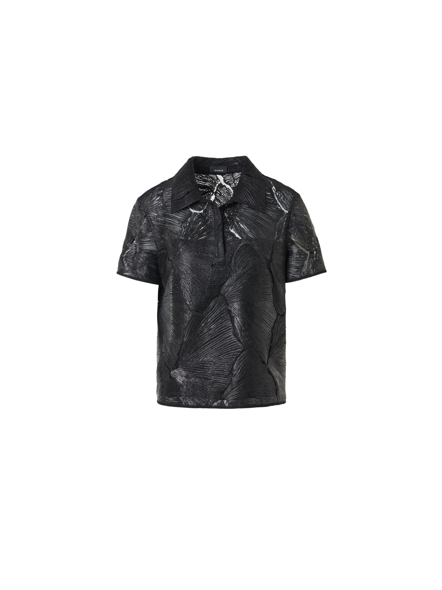 Polo Blouse in Lacquered Sea Fan Lace