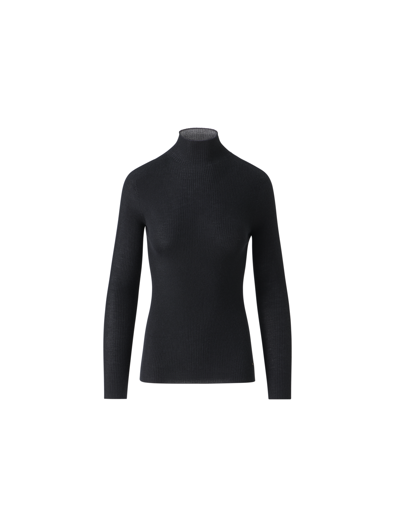 Fine Rib Cashmere Silk Mock Neck Pullover
