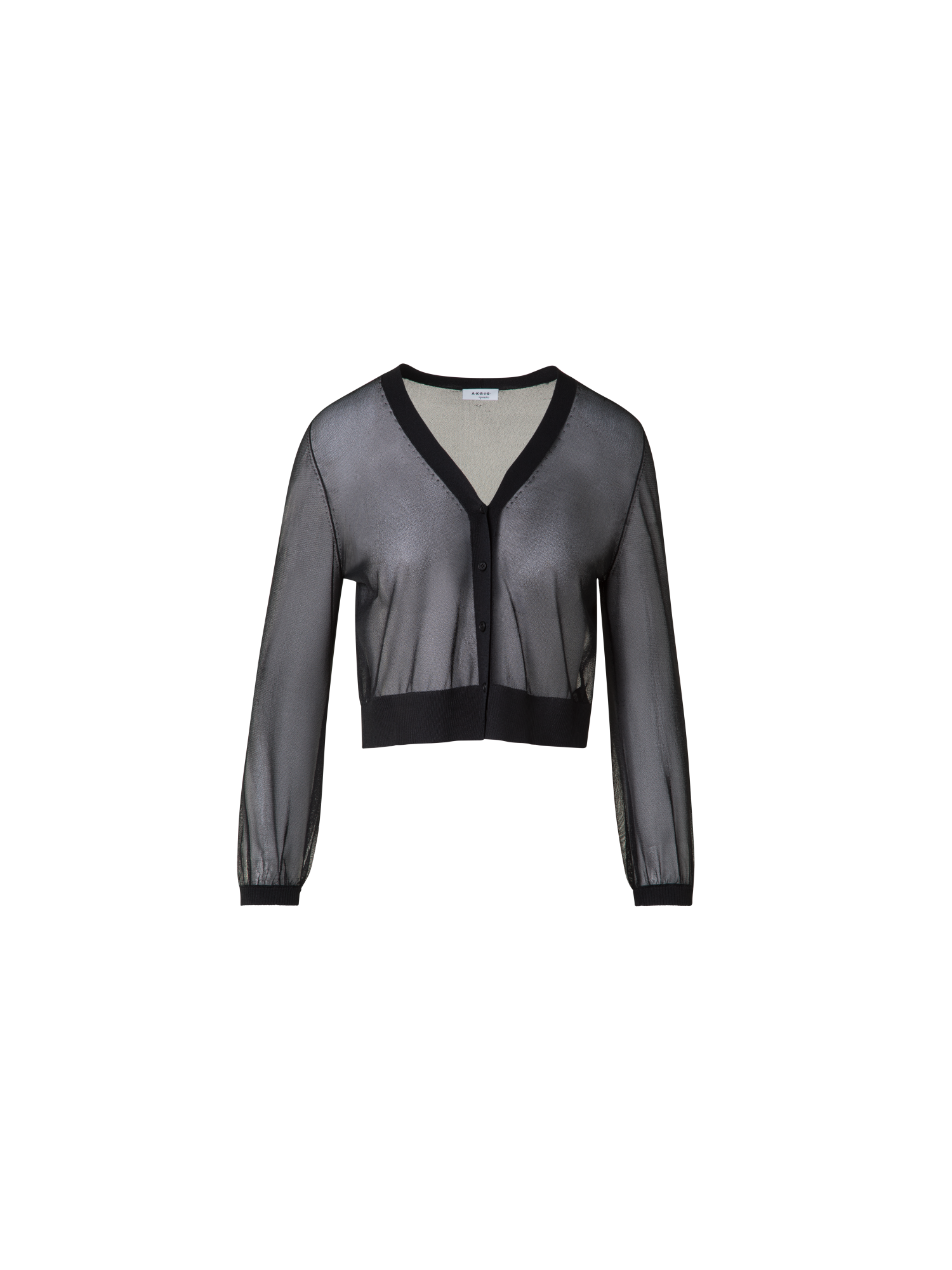 Sheer Cropped Knit Cardigan with Volume Sleeves