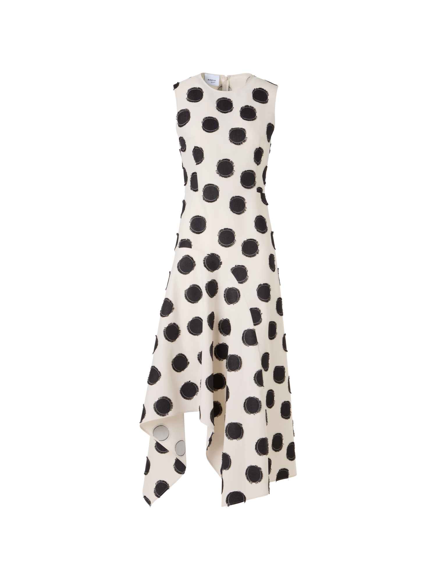 Sleeveless Fringed Polka-Dot Midi Dress