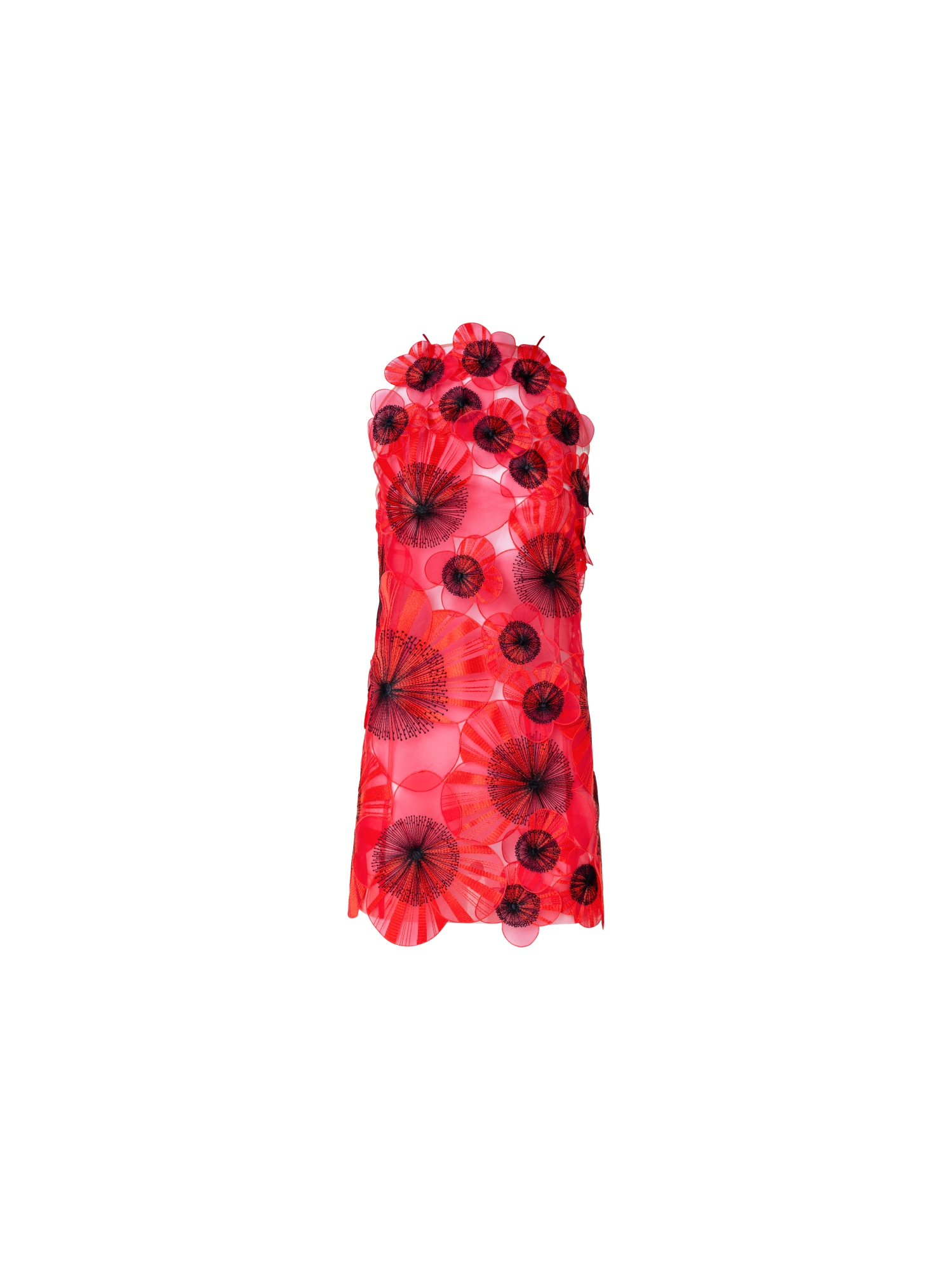 Short Open Back Dress with Poppy Embroidery