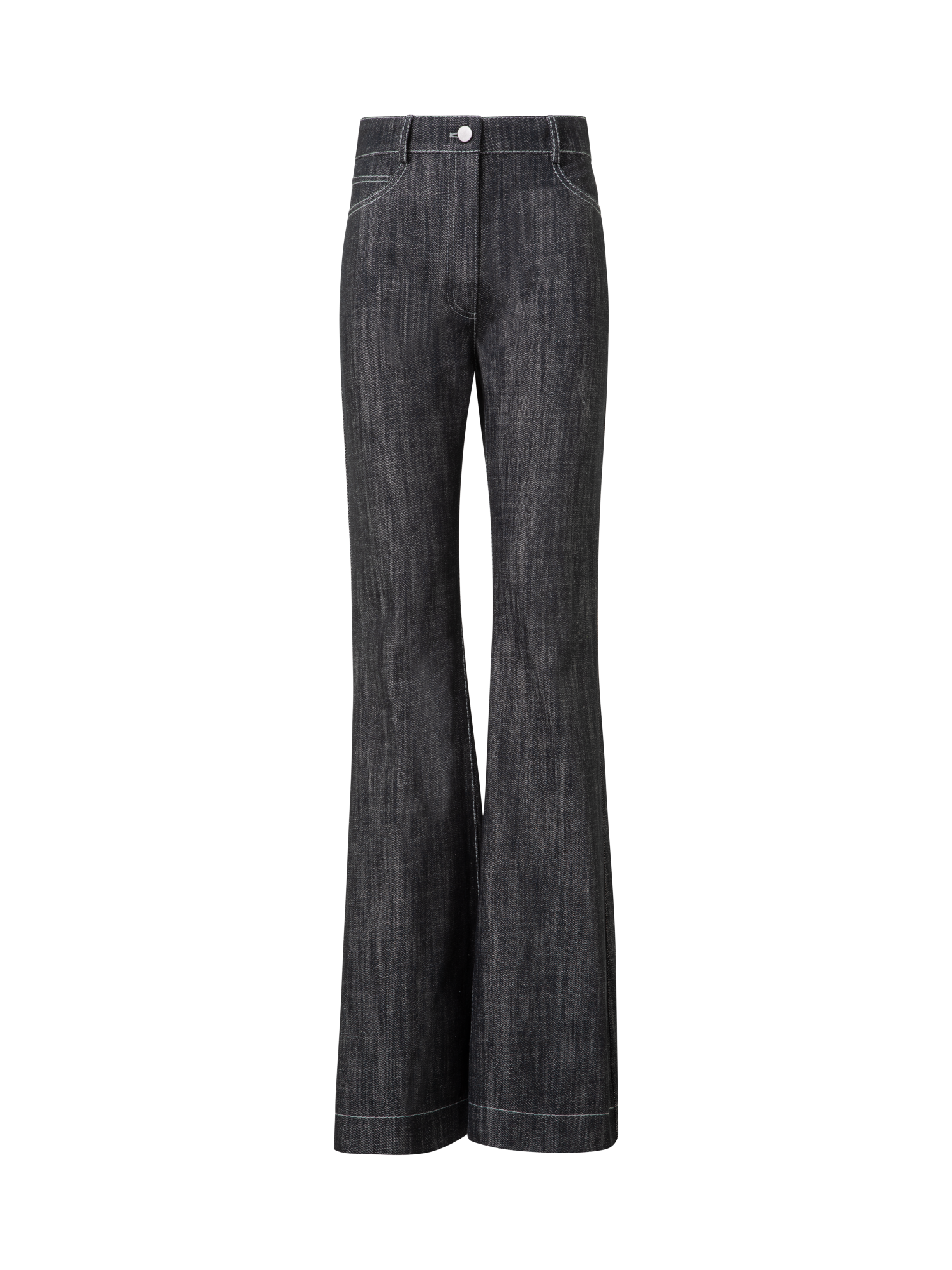 High Waisted Flared Cotton Denim Pants
