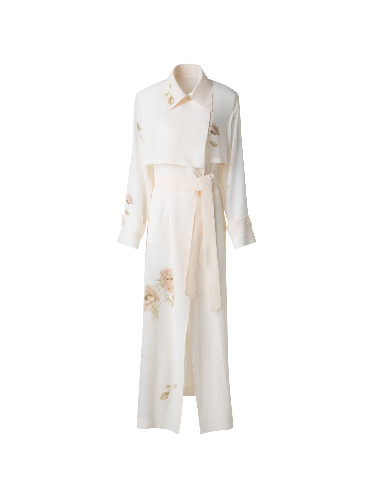 Silk Trench Coat with Anemone Print