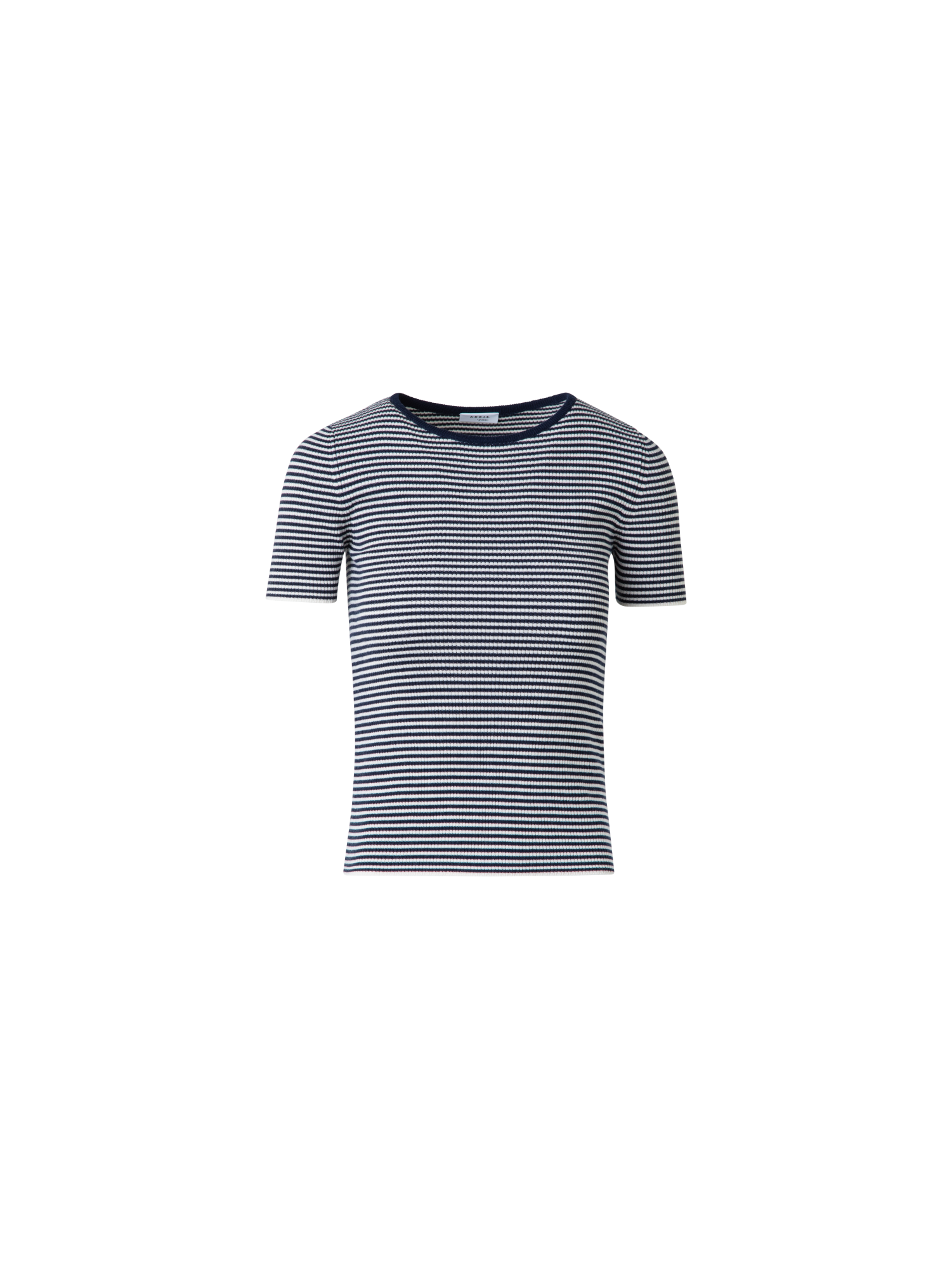 Short Sleeve Sweater in Striped Virgin Wool