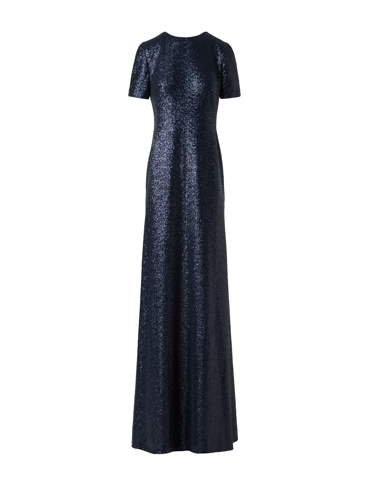Long Sequined Evening Gown with Short Sleeves