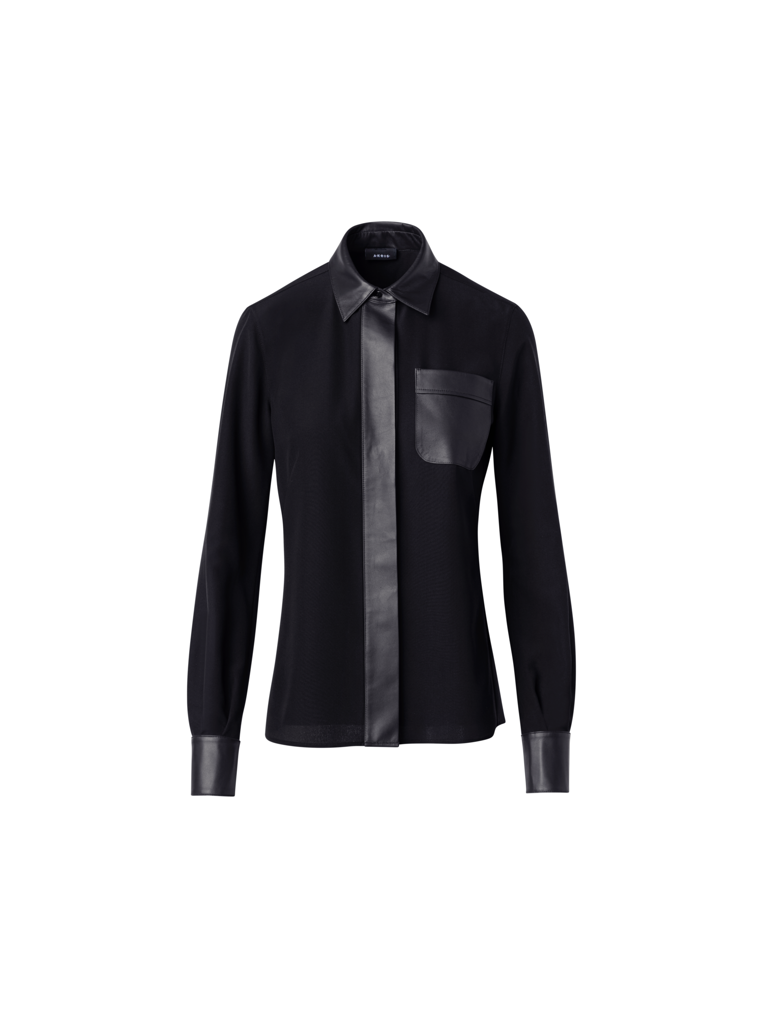 Silk Crêpe Shirt Blouse with Leather Trims