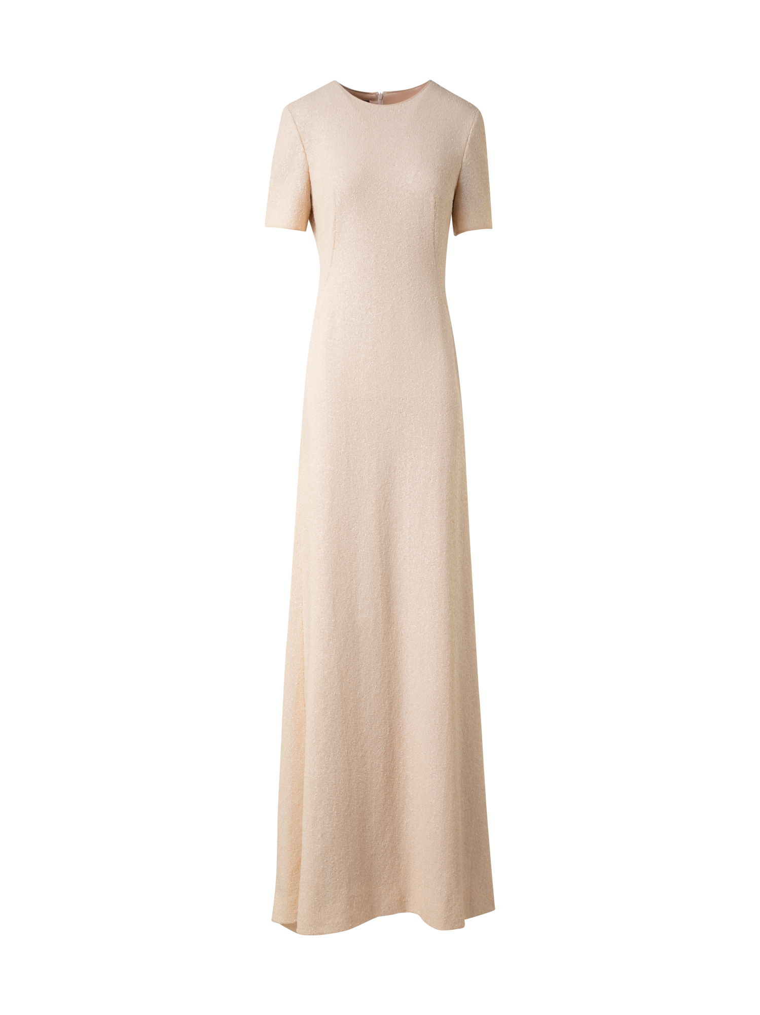 Long Sequined Evening Gown with Short Sleeves