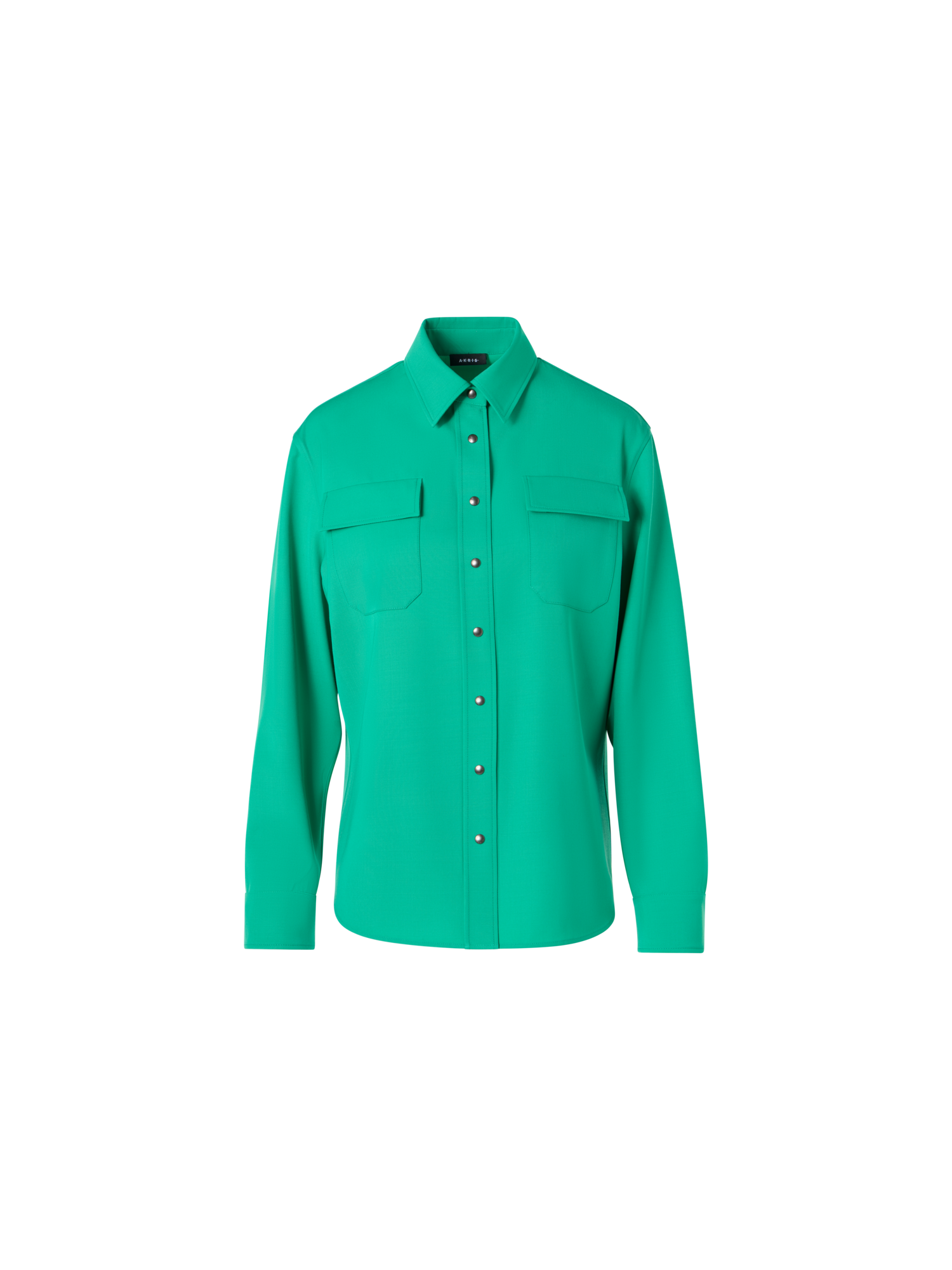 Long-Sleeve Wool Gabardine Blouse