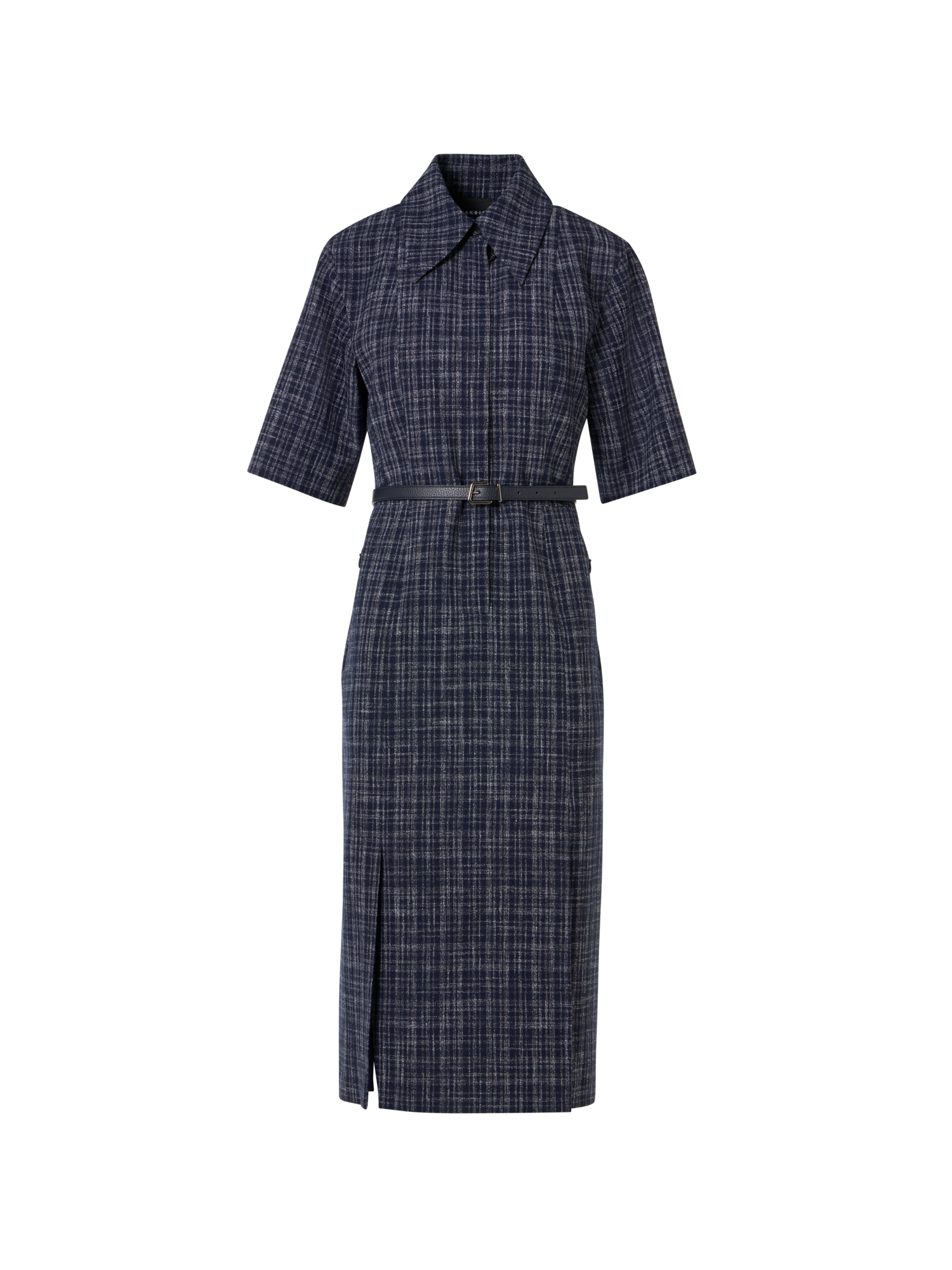 Short-Sleeve Wool-Viscose Tweed Shirt Dress