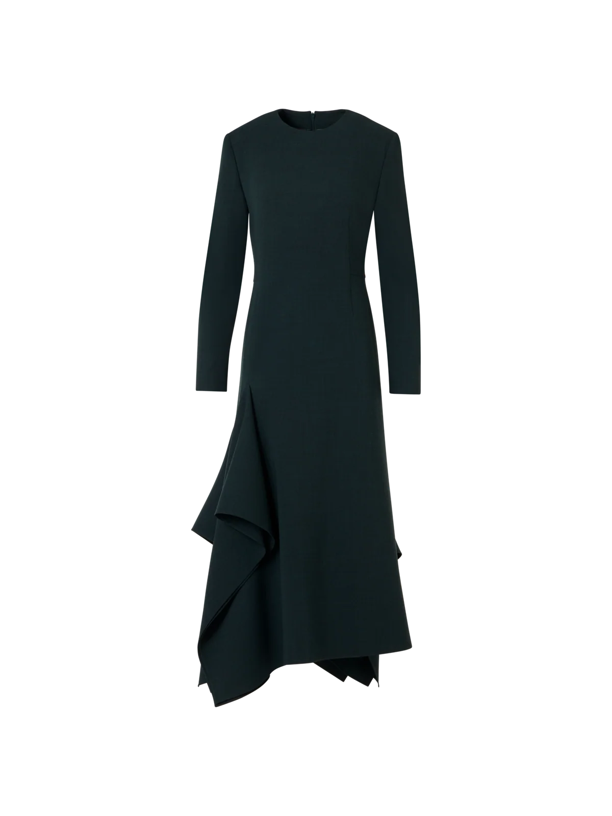 Flared Midi Dress with Asymmetrical Skirt in Wool
