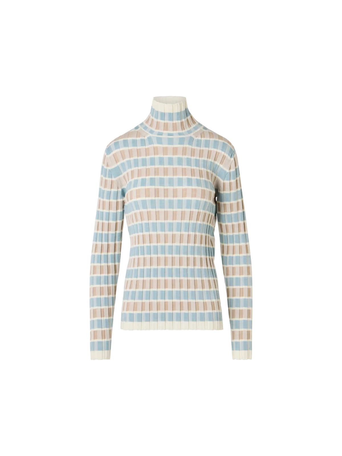 Merino Wool Ribbed Sweater with Check Intarsia